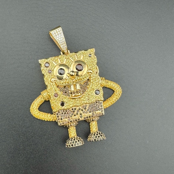 14K Gold SpongeBob Pendant 59x47mm 20.6 Grams Large Sim Stones Fun Charm